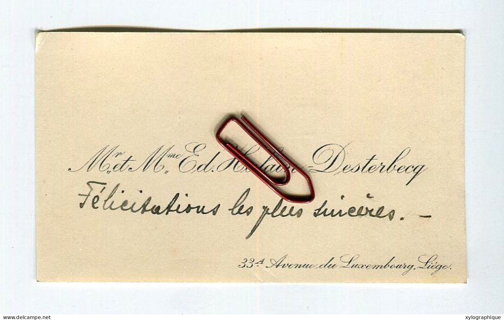 LIEGE - Carte De Visite Ca. 1930, Ed. Halain Desterbecq, Avenue Du Luxembourg, à Famille Gérardy Warland - Visitekaartjes