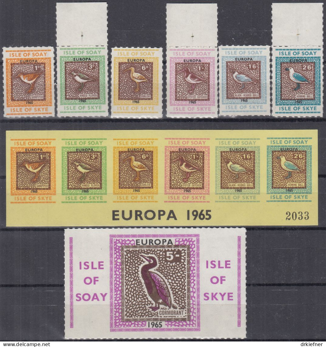 INSEL SOA, SKYE (Schottland), Nichtamtl. Briefmarken, 2 Blöcke + 6 Marken, Postfrisch **, Europa 1965, Vögel - Schottland