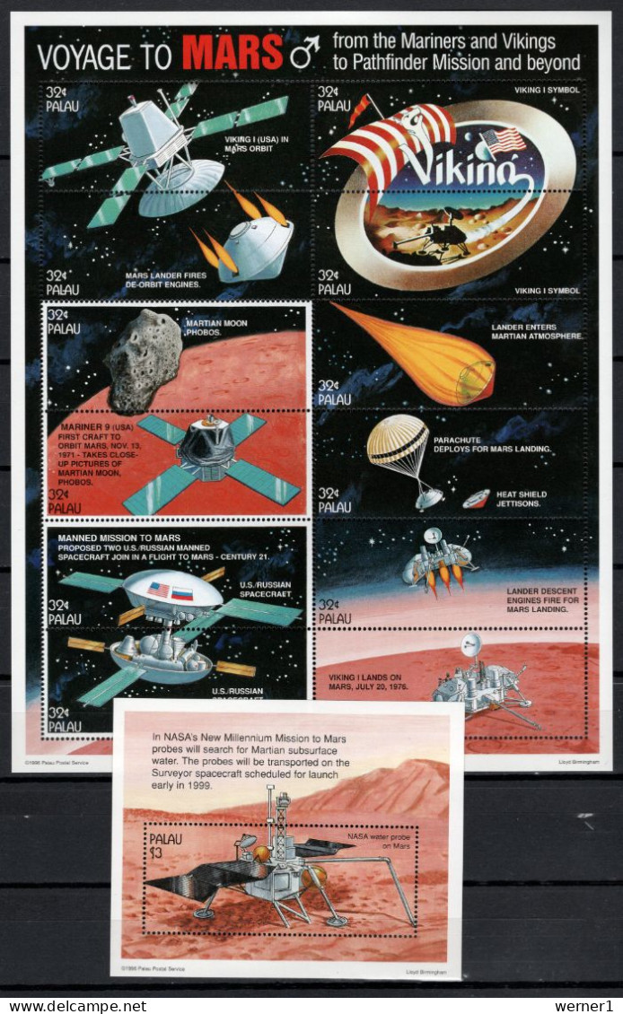Palau 1996 Space, Mars Sheetlet + S/s MNH - Océanie