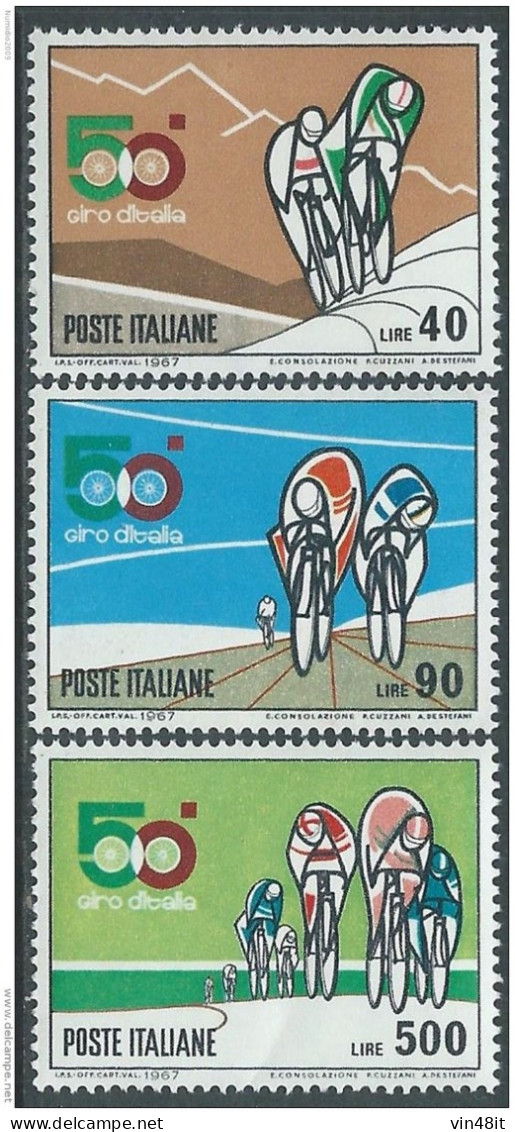 1967 - ITALIA REPUBBLICA -  GIRO CICLISTICO D'ITALIA    -  SERIE COMPLETA   -  3  VALORI  - NUOVO - 1961-70: Nieuw/plakker