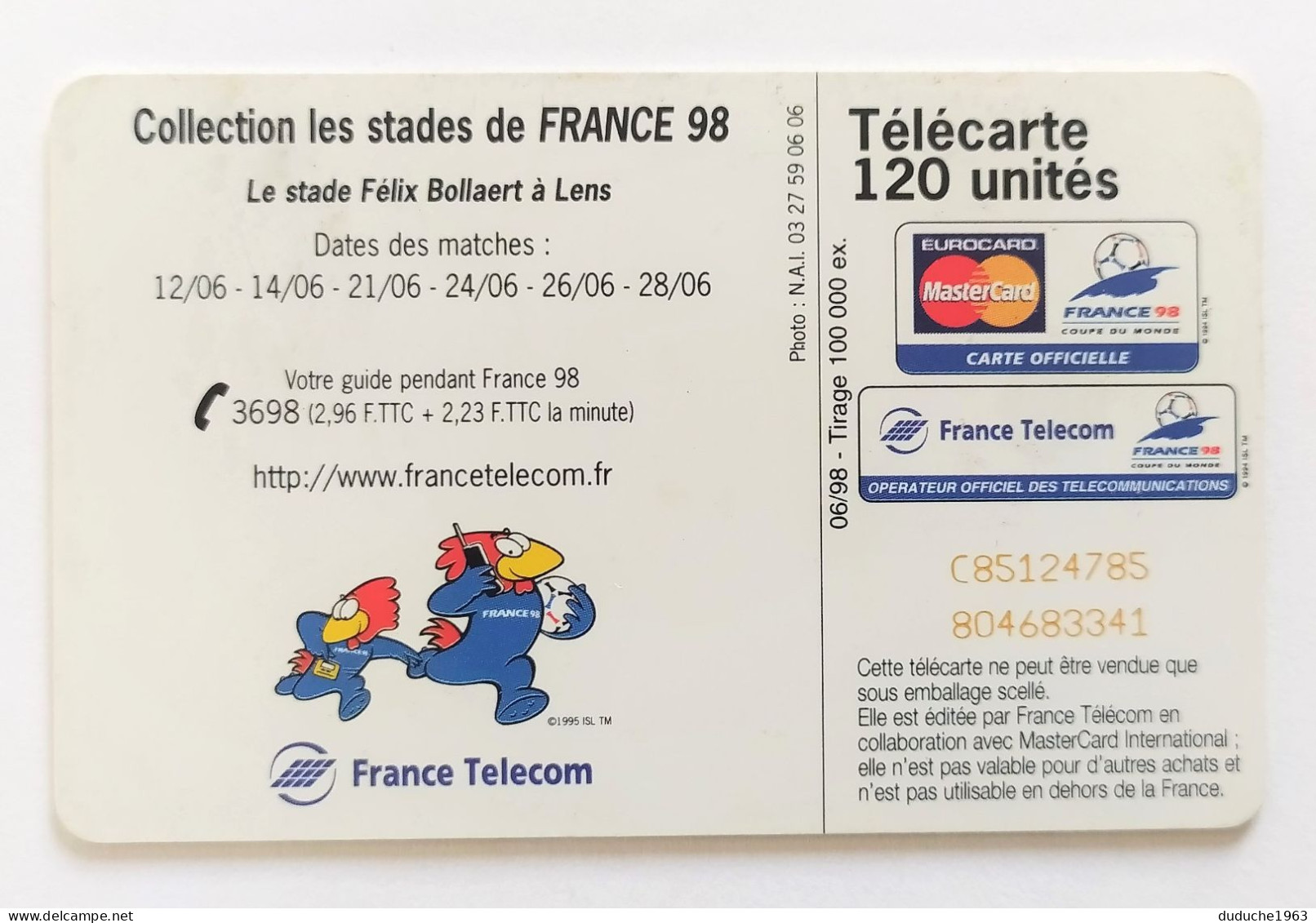 Télécarte France - France 98. Lens Stade Félix Bollaert - Ohne Zuordnung