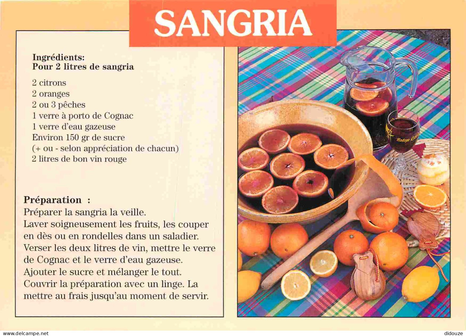 Recettes De Cuisine - Sangria - Gastronomie - CPM - Voir Scans Recto-Verso - Recetas De Cocina
