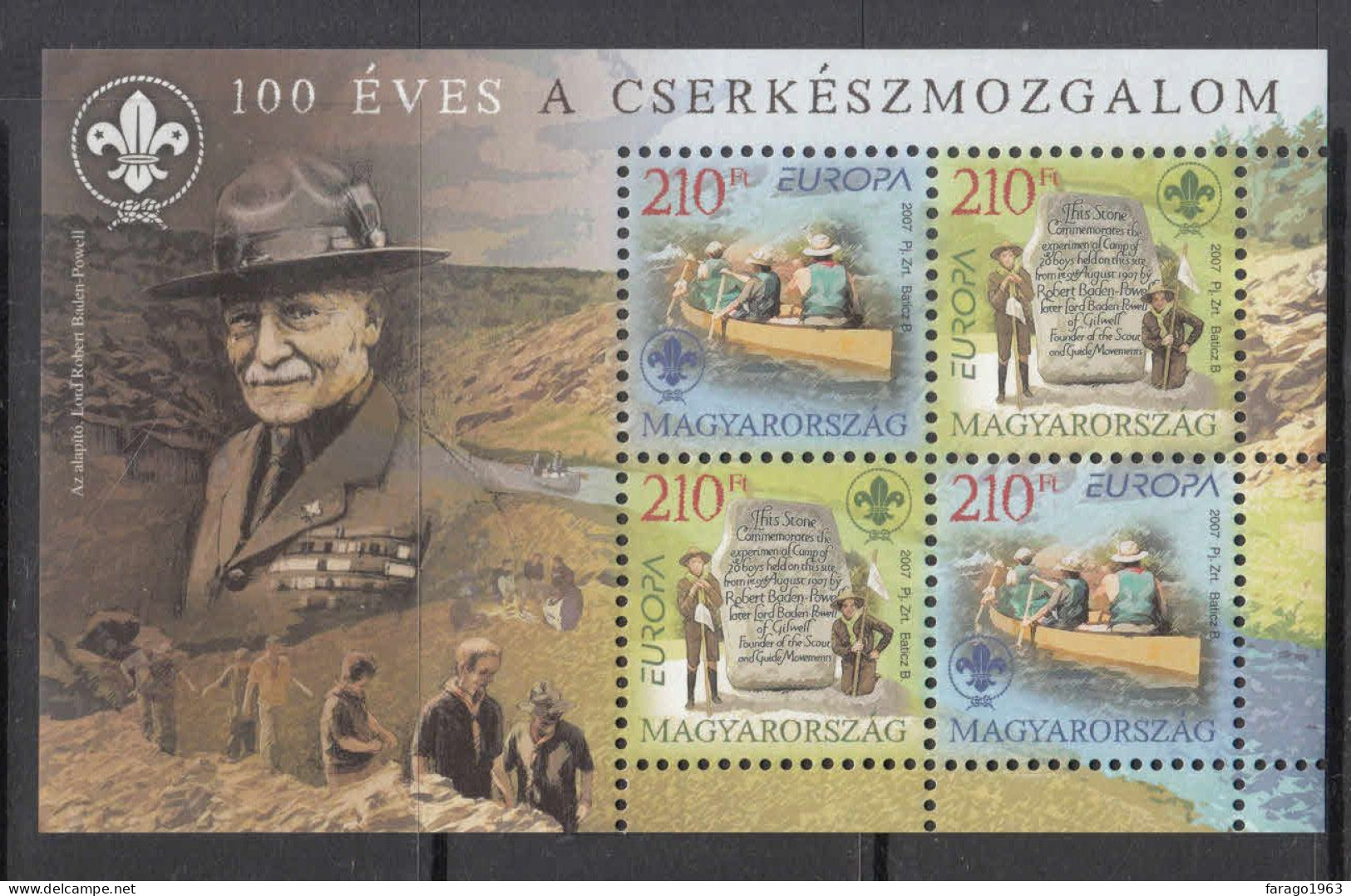 2007 Hungary Scouting Baden Powell Europa Souvenir Sheet MNH @ BELOW FACE VALUE - Unused Stamps