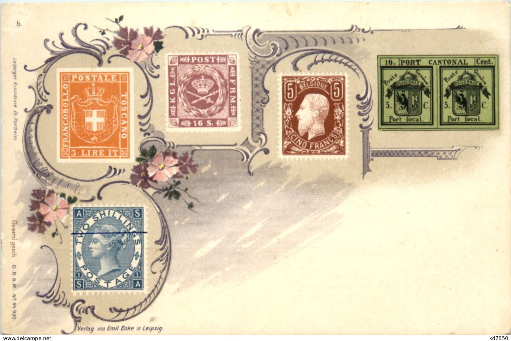 Briefmarken Auf Ansichtskarte - Litho - Timbres (représentations)