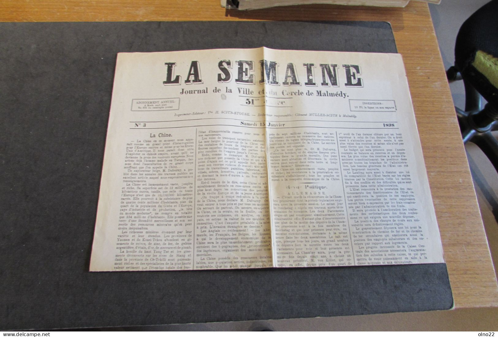 MALMEDY - JOURNAL DE LA VILLE ET DU CERCLE DE MALMEDYj - SAMEDI 15/1/1898 - 1850 - 1899