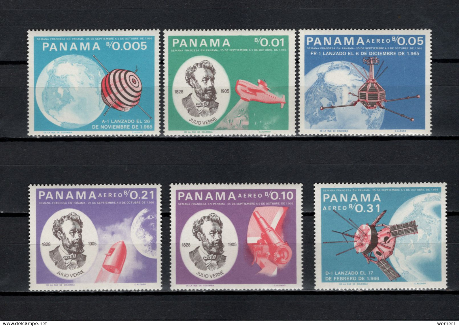 Panama 1966 Space, Jules Verne, French Space Achievements Set Of 6 MNH - Amérique Du Nord