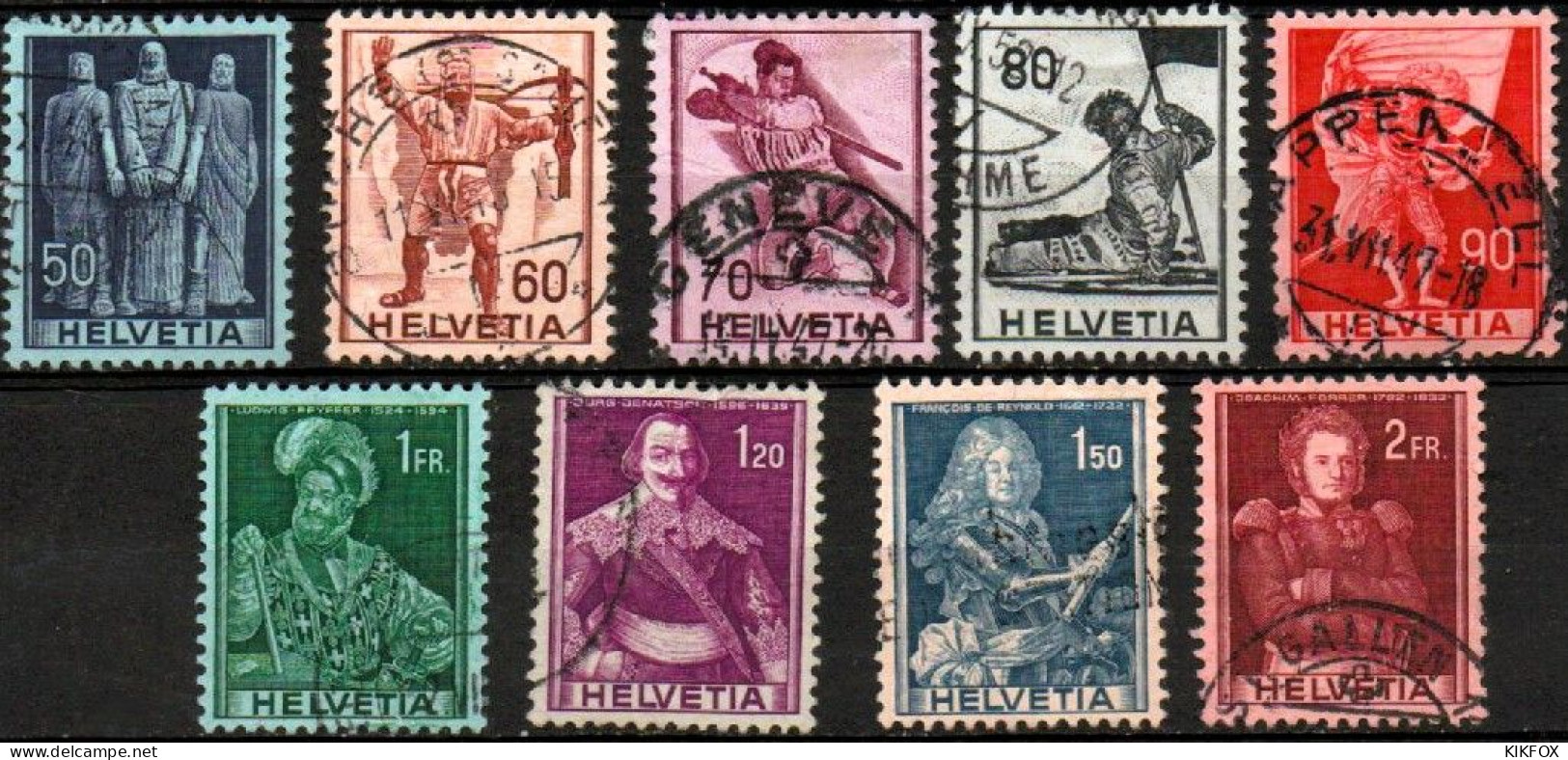 SUISSE ,SCHWEIZ,1941 MI  377 - 385 , Y&T 358 - 366, FREIMARKEN HISTORISCHE DARSTELLUNGEN,  GESTEMPELT, OBLITERE - Used Stamps