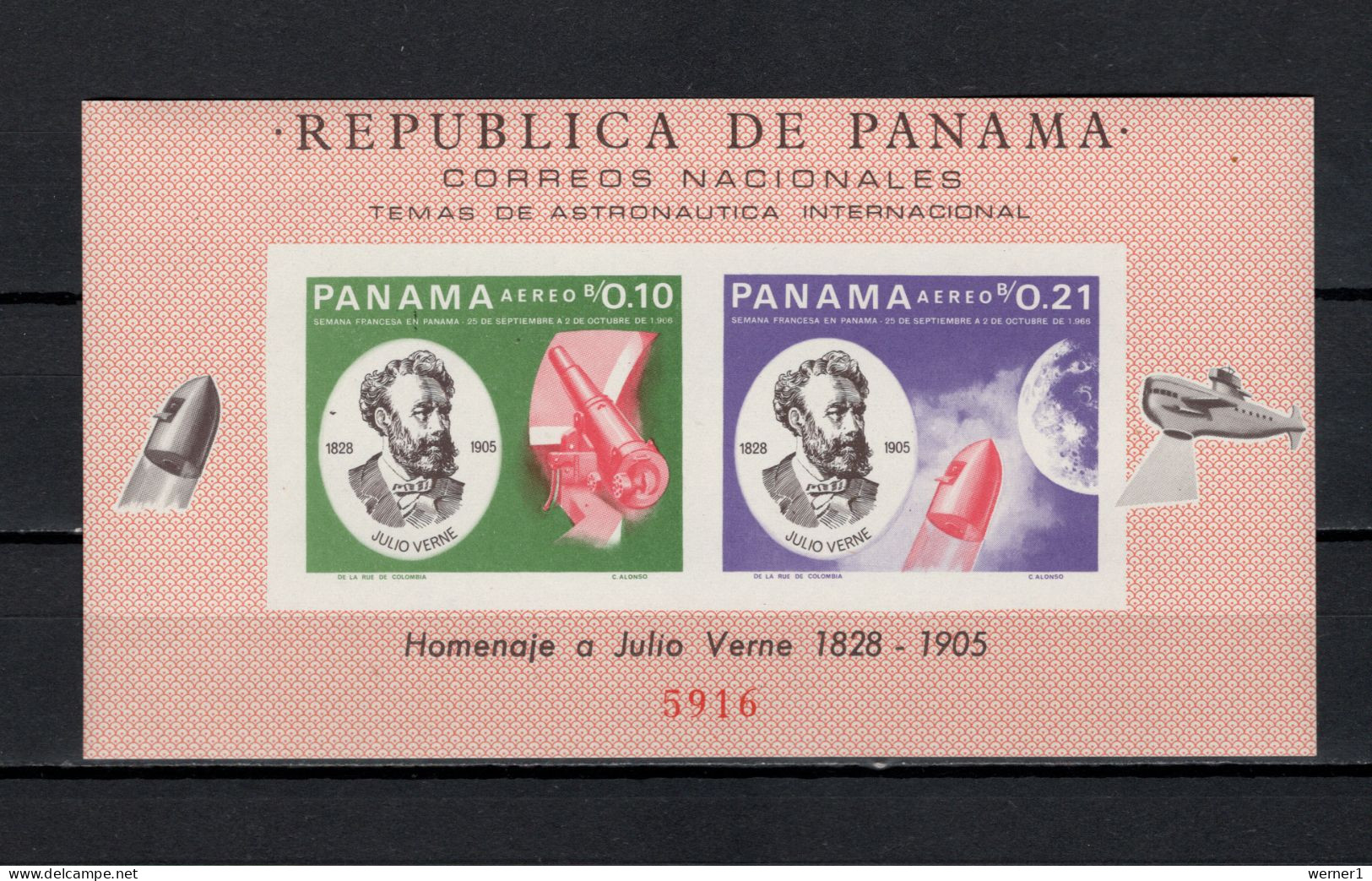 Panama 1966 Space, Jules Verne, French Space Achievements S/s Imperf. MNH - América Del Norte