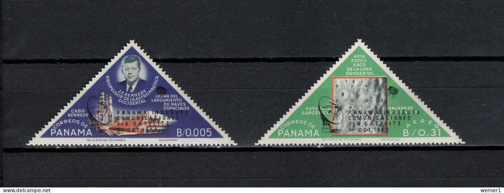 Panama 1968 Space, Satellite, JFK Kennedy Set Of 2 With Black Overprint MNH - Amérique Du Nord