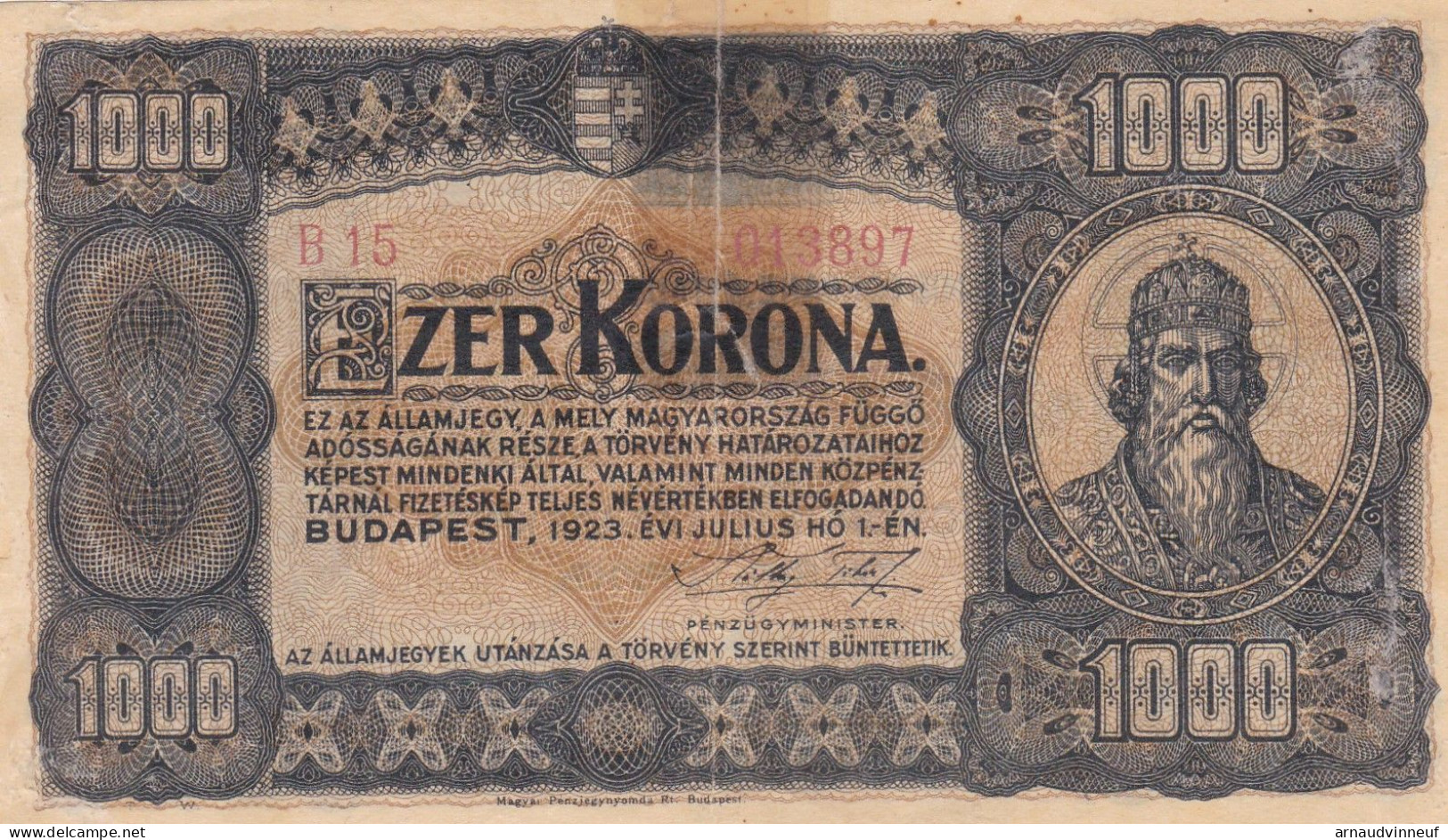 HONGRIE BILLET DE 1000 1923 - Hungría