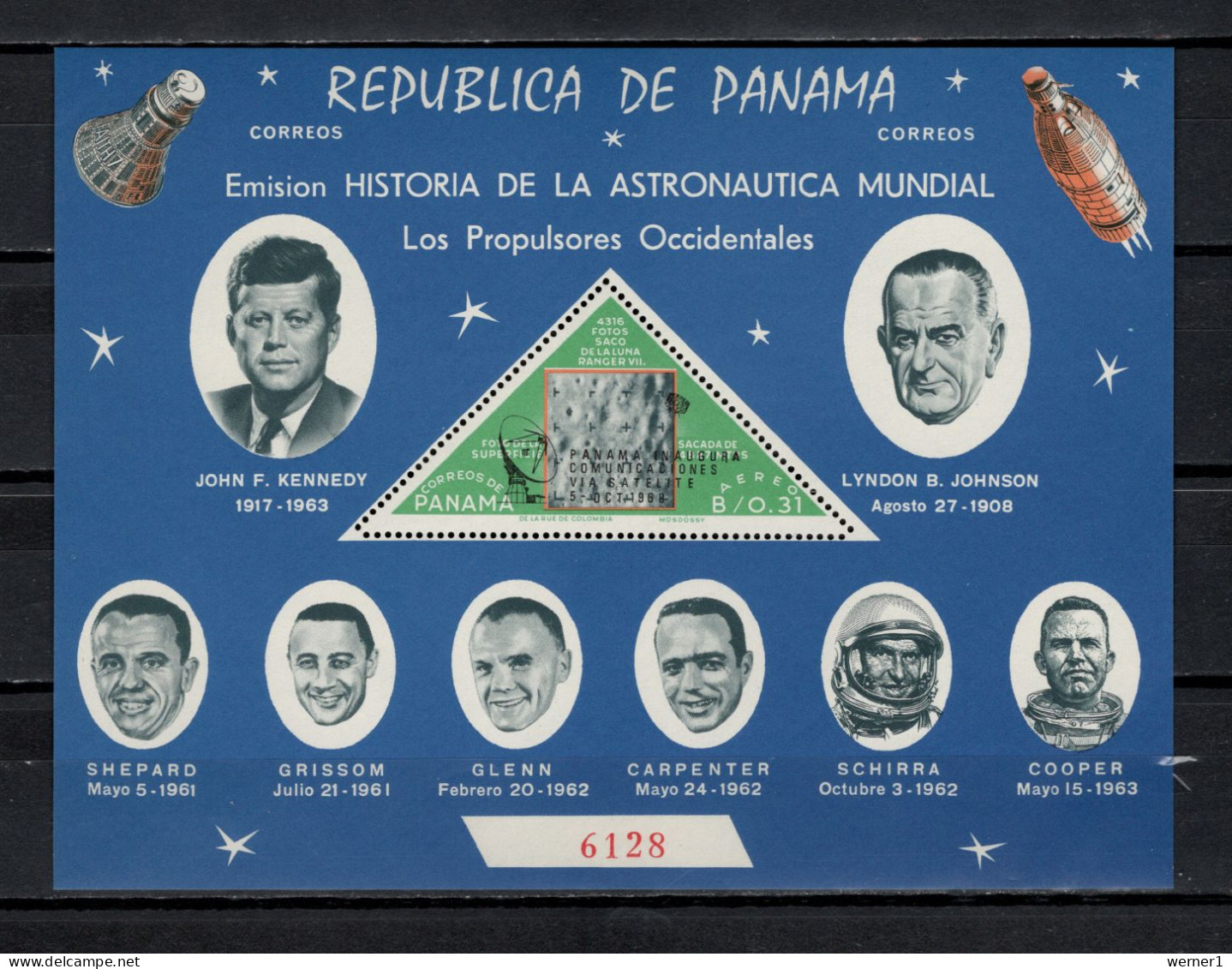 Panama 1968 Space, Satellite, JFK Kennedy S/s With Black Overprint MNH - America Del Nord