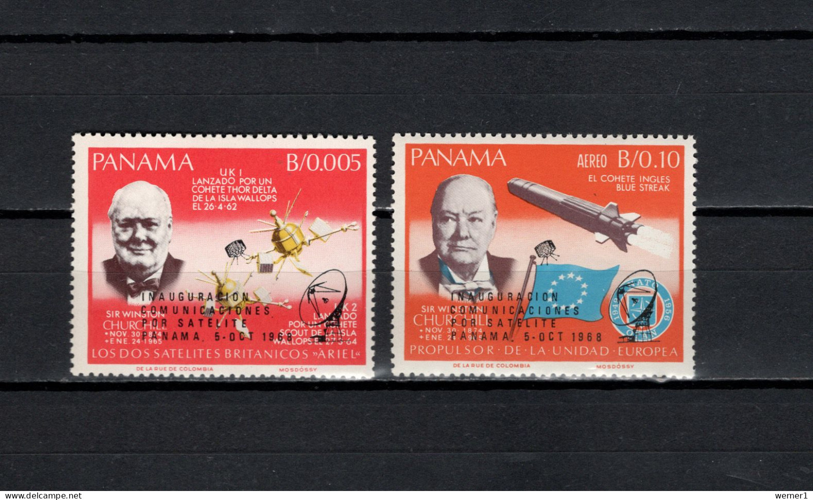 Panama 1968 Space, Sir Winston Churchill, Satellites Set Of 2 With Black Overprint MNH - North  America