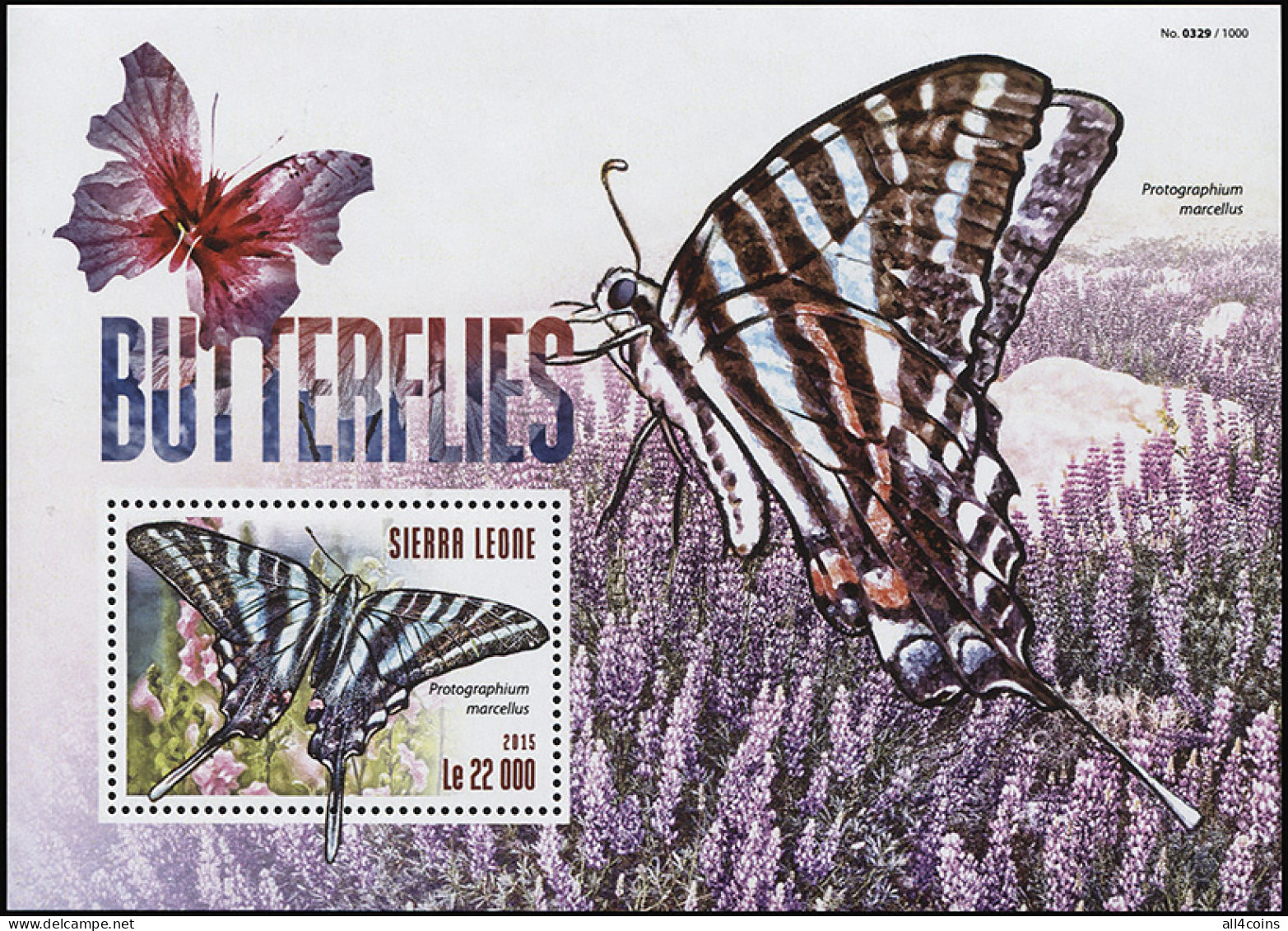 Sierra Leone 2015. Insects. Butterflies (MNH OG) Souvenir Sheet - Sierra Leone (1961-...)