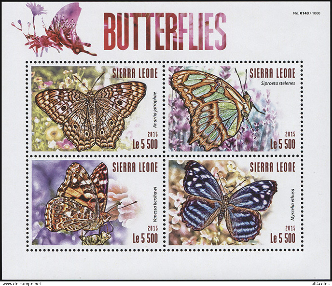 Sierra Leone 2015. Insects. Butterflies (MNH OG) Miniature Sheet - Sierra Leona (1961-...)