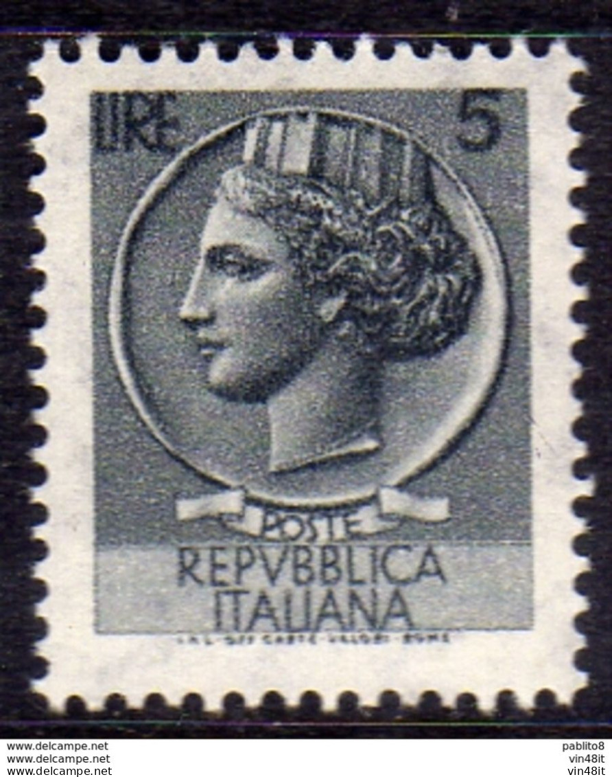 1968 - ITALIA REPUBBLICA - SIRACUSANA - LIRE  5  - SINGOLO - NUOVO - 1961-70: Neufs