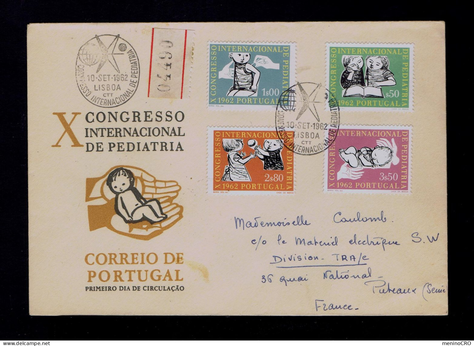 Gc8454 PORTUGAL Int. Congress Pediatry"  Fdc 1962-09-10 LISBOA (mailed SCARCE) Puteaux- France - Other & Unclassified