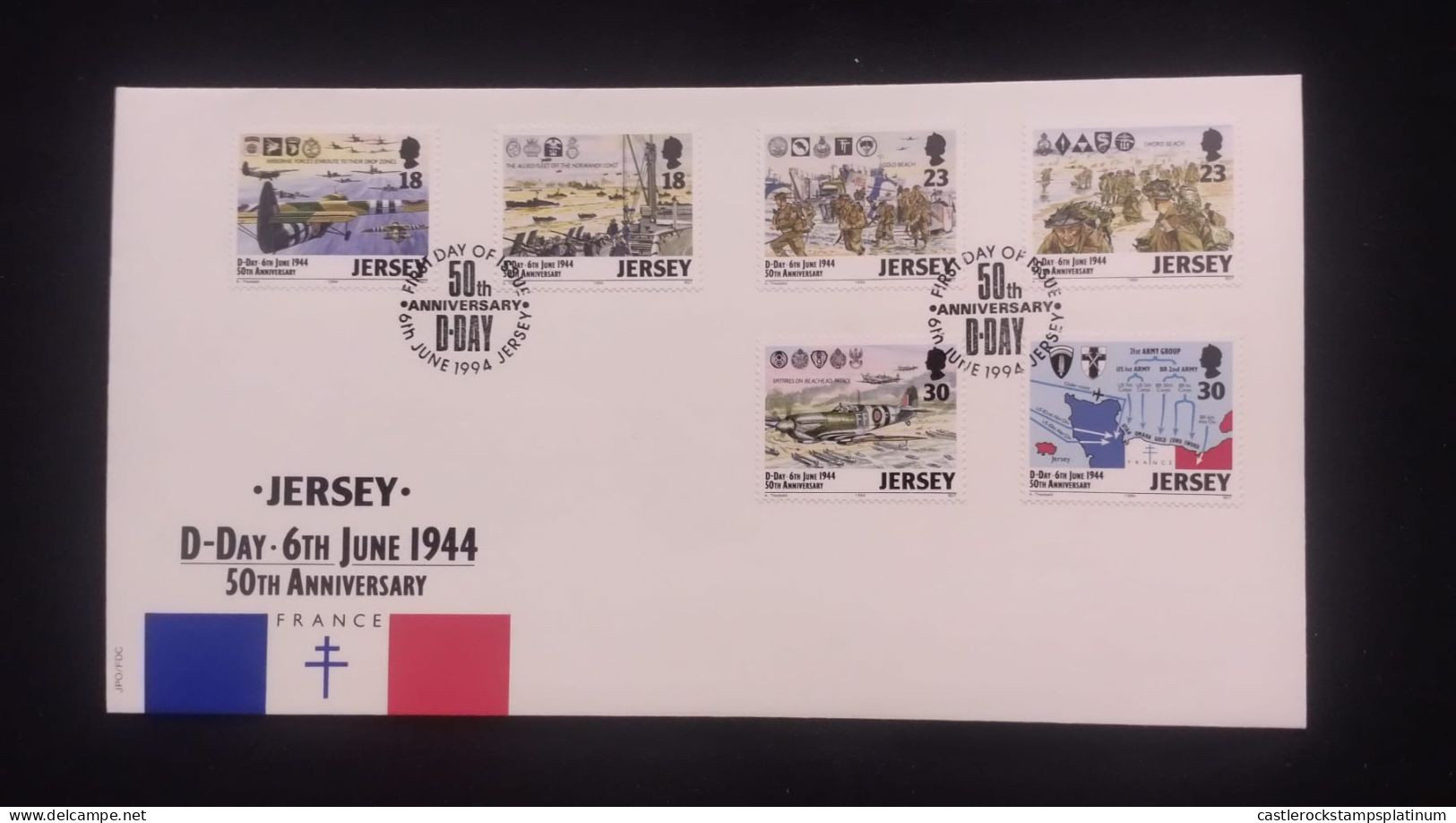 O) 1994 JERSEY, THE PHILATELIC BUREAU, AIRBORNE FORCE ENROUTE TO DROP ZONES,  ALLIED FLEET, COMING ASHORE, SWORD BEACH, - Jersey