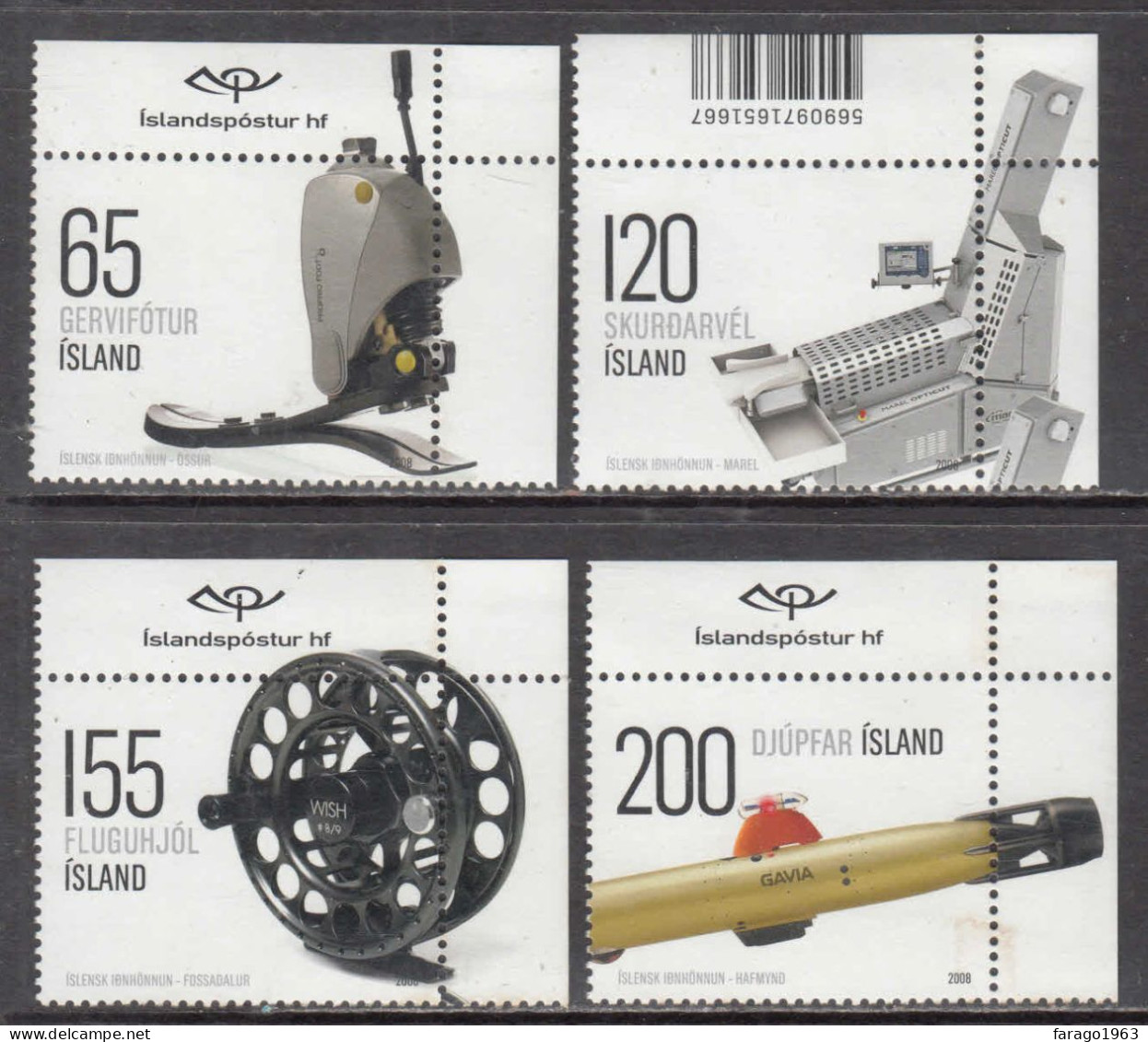 2008 Iceland Industrial Design Submarine Fishing Health Complete Set Of 4 MNH  @ BELOW FACE VALUE - Neufs