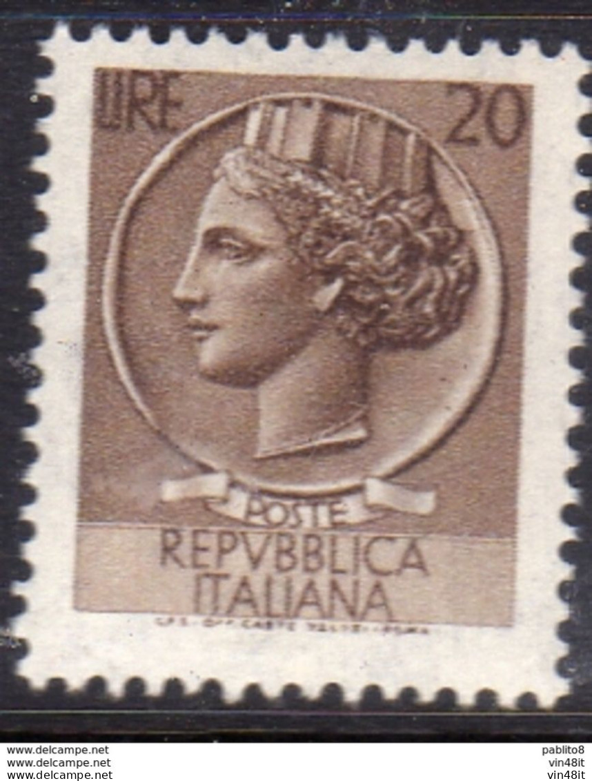 1968 - ITALIA REPUBBLICA - SIRACUSANA - LIRE  20  - SINGOLO - NUOVO - 1961-70: Mint/hinged