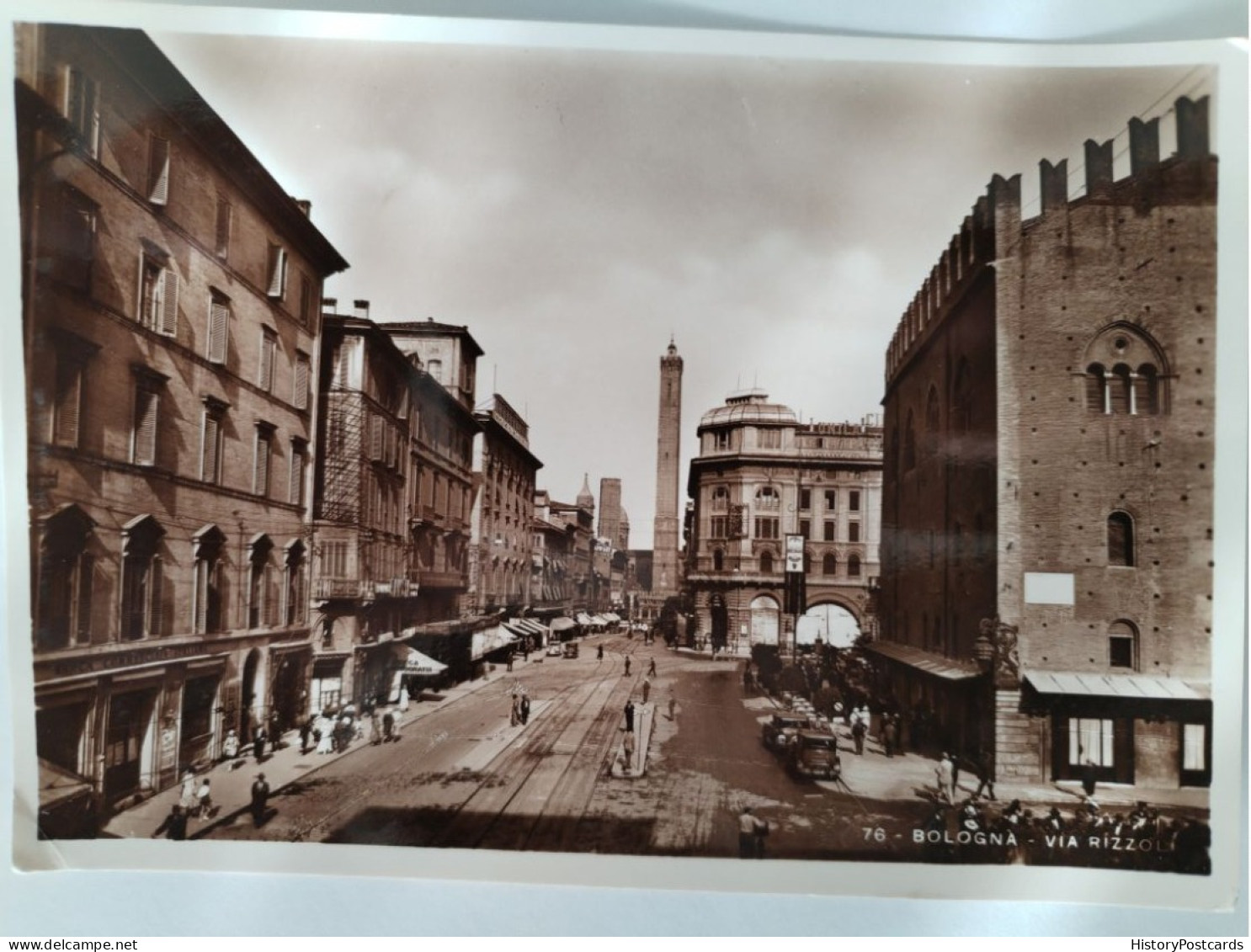 Bologna, Via Rizzoli, Alte Autos, Geschäfte, 1935 - Bologna