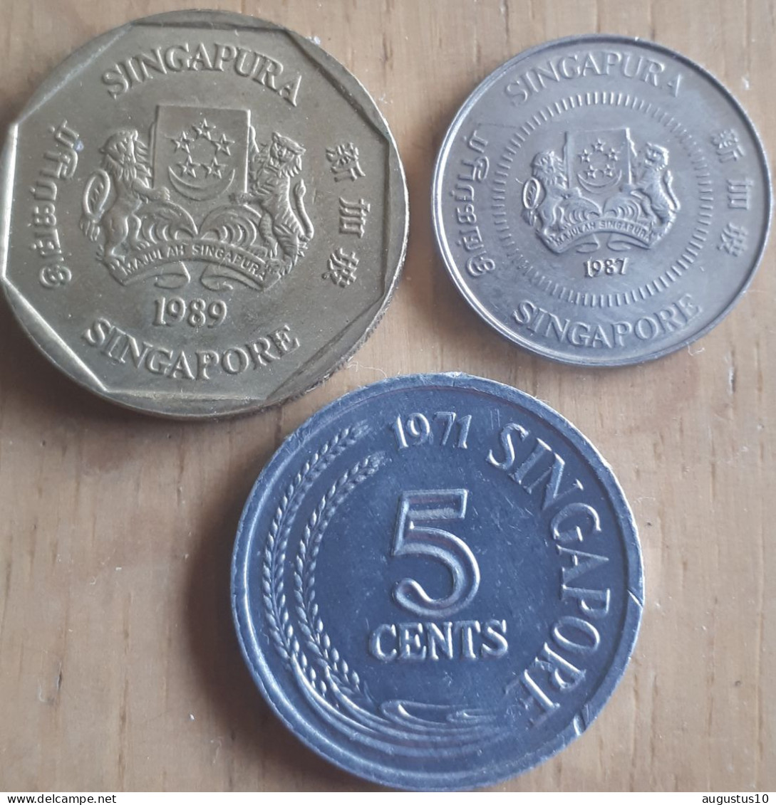 3x SINGAPORE 5 CENT 1971+10 CENT 1987 + Dollar 1989 - All Br.UNC - KM 8-51 En 54b - Singapur