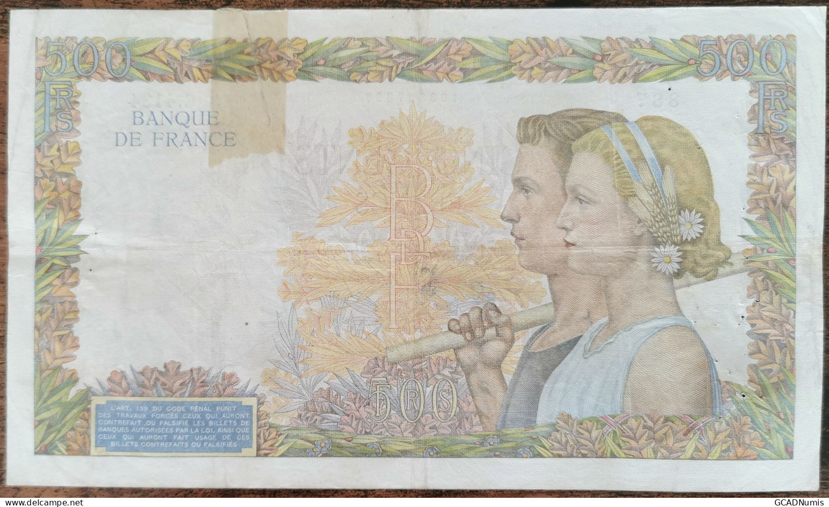 Billet 500 Francs LA PAIX 18 - 12 - 1941 FRANCE  C.4134 (cf Photos) - 500 F 1940-1944 ''La Paix''