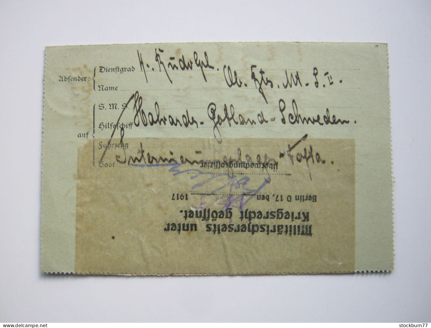 1917, Interniertenbrief Der " SMS Albatross“ In Schweden, Geschr. In Tofta ,aus VISBY 1917,seltene Doppelzensur - Feldpost (postage Free)