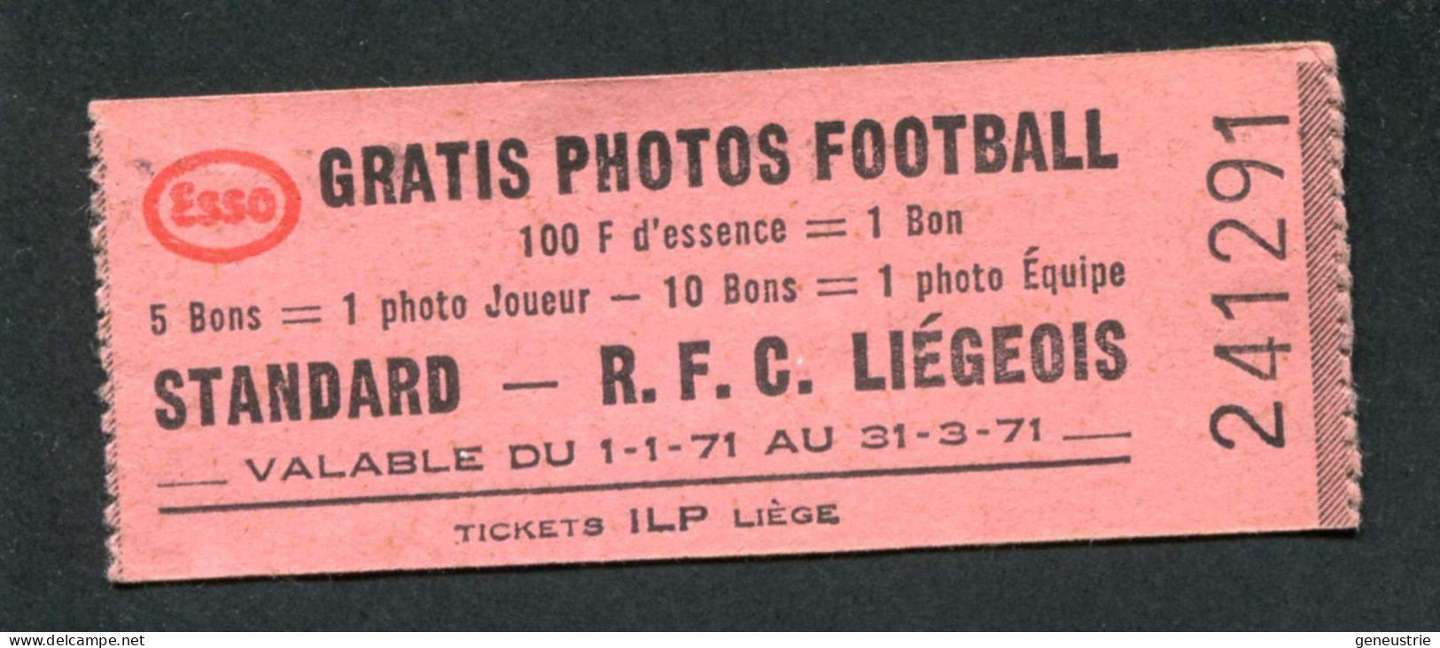 Jeton-carton De Nécessité - Ticket-prime 1971 "Esso Gratis Photos Football - R.F.C. Liégeois - ILP à Liège" - Notgeld