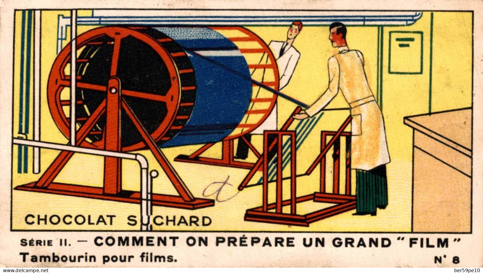 CHROMO CHOCOLAT SUCHARD SERIEII N°8 TAMBOURIN POUR FILM COMMENT ON PREPARE UN GRAND FILM - Suchard