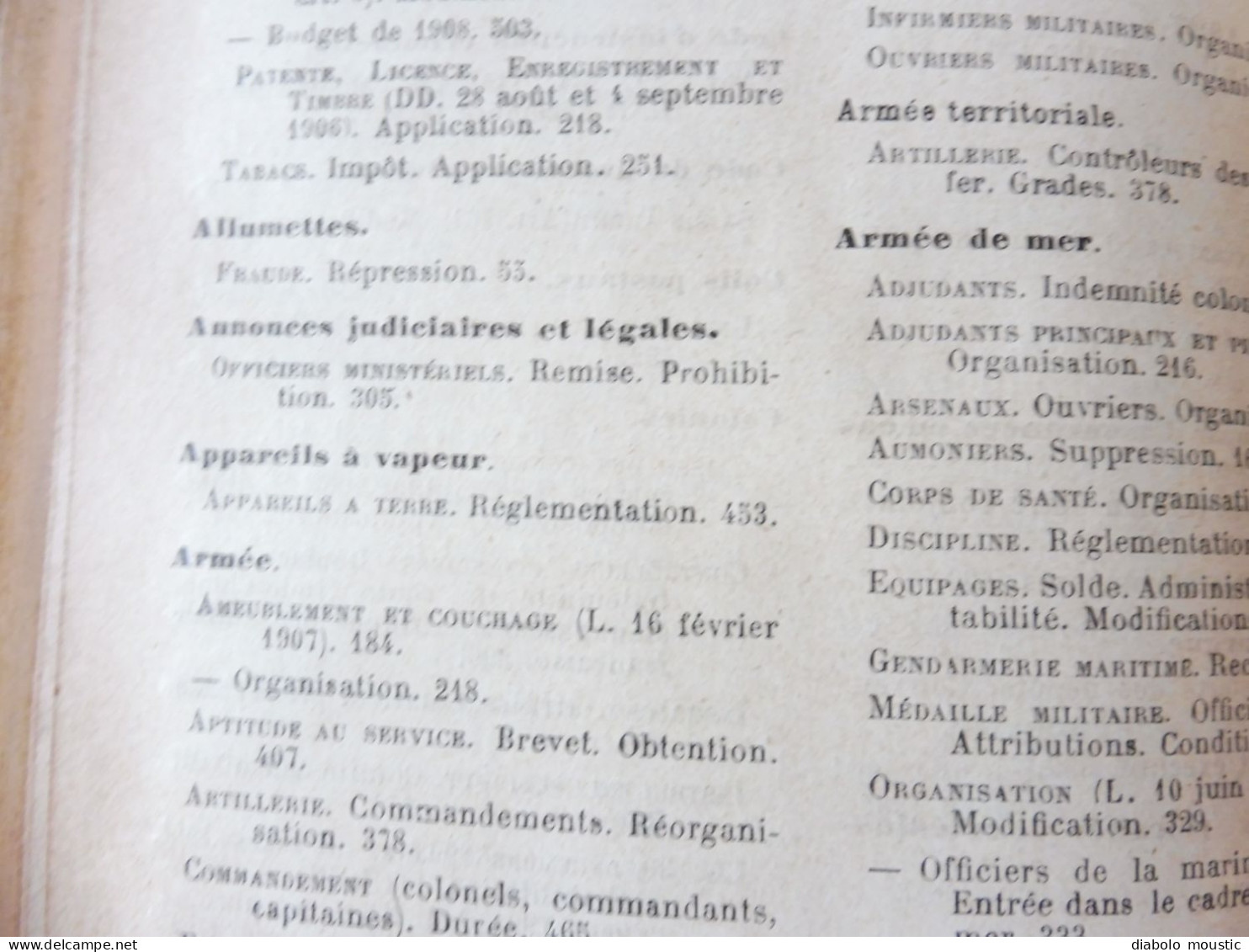 1907  RECUEIL des LOIS : Absinthes, Vers à soie, Séparation des églises et de l'Etat, destruction corbeaux; ; Etc ; Etc