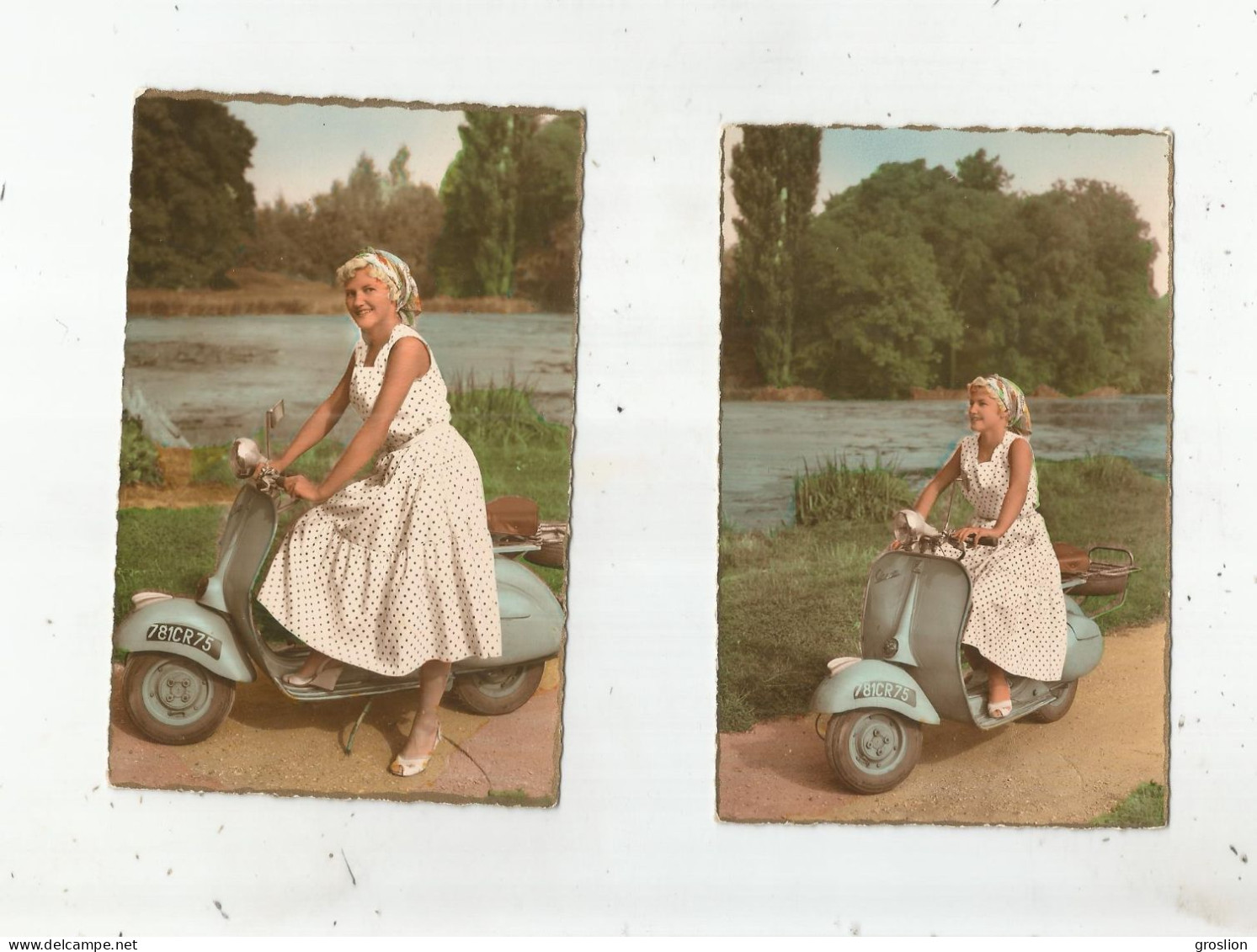 VESPA ENSEMBLE DE  2 CARTES FANTAISIE AVEC FEMME SERIE 623 - Motos