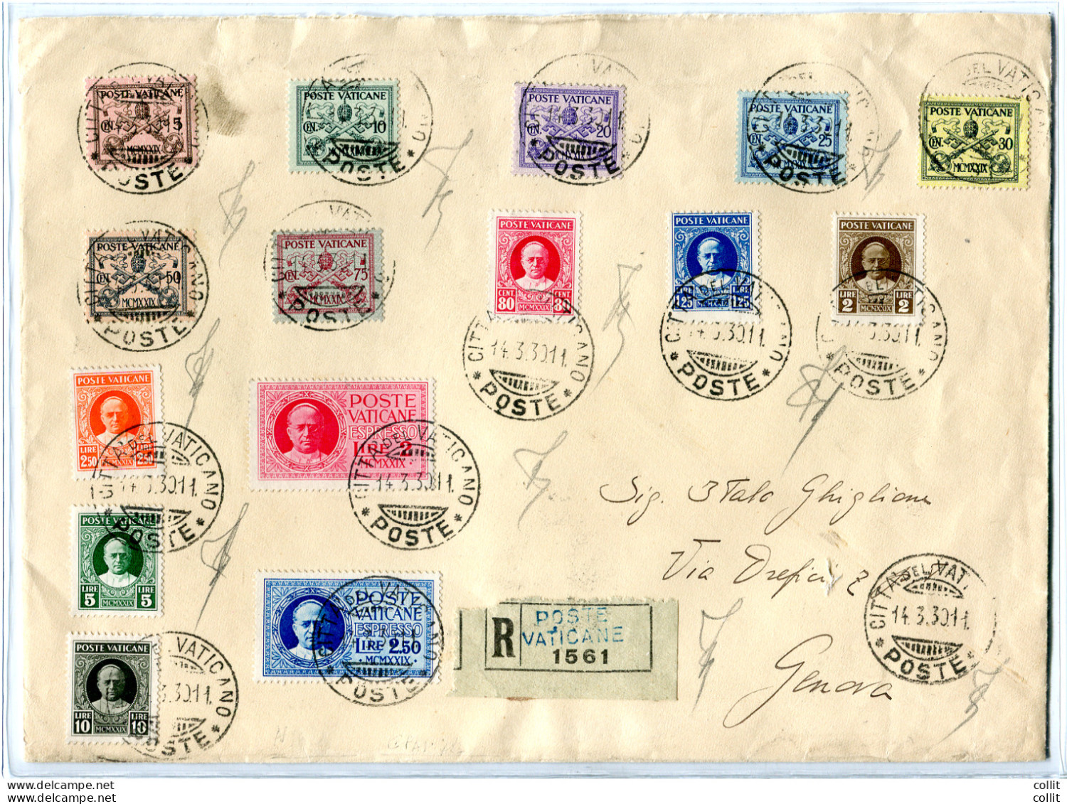 Conciliazione Serie Su Busta Racc. Per Genova - Unused Stamps