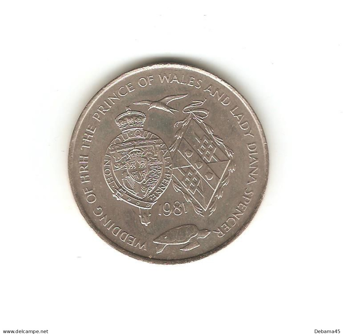 531/ ASCENSION ISLAND : Elizabeth II : 25 Pence 1981 (copper-nickel - 28,16 Grammes) Wedding Of P De Galles - Lady Diana - Ascension Island