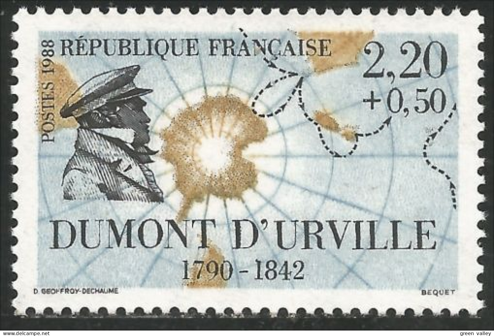 355 France Yv 2522 Dumont D'Urville Voyages Carte Antarctique Antarctic Map MNH ** Neuf SC (2522-1) - Ships