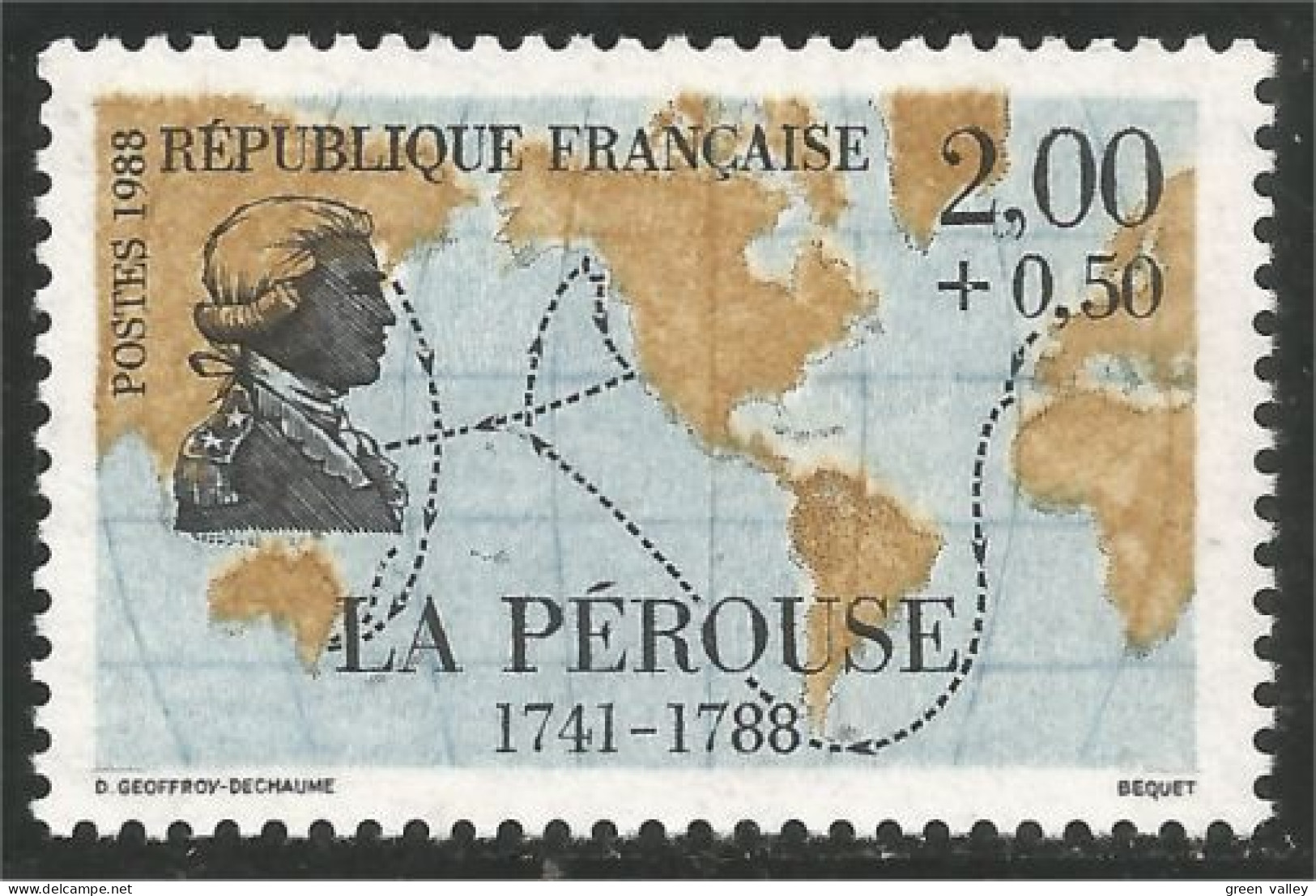 355 France Yv 2519 La Pérouse Voyages Carte Amérique America Map MNH ** Neuf SC (2519-1) - Schiffe