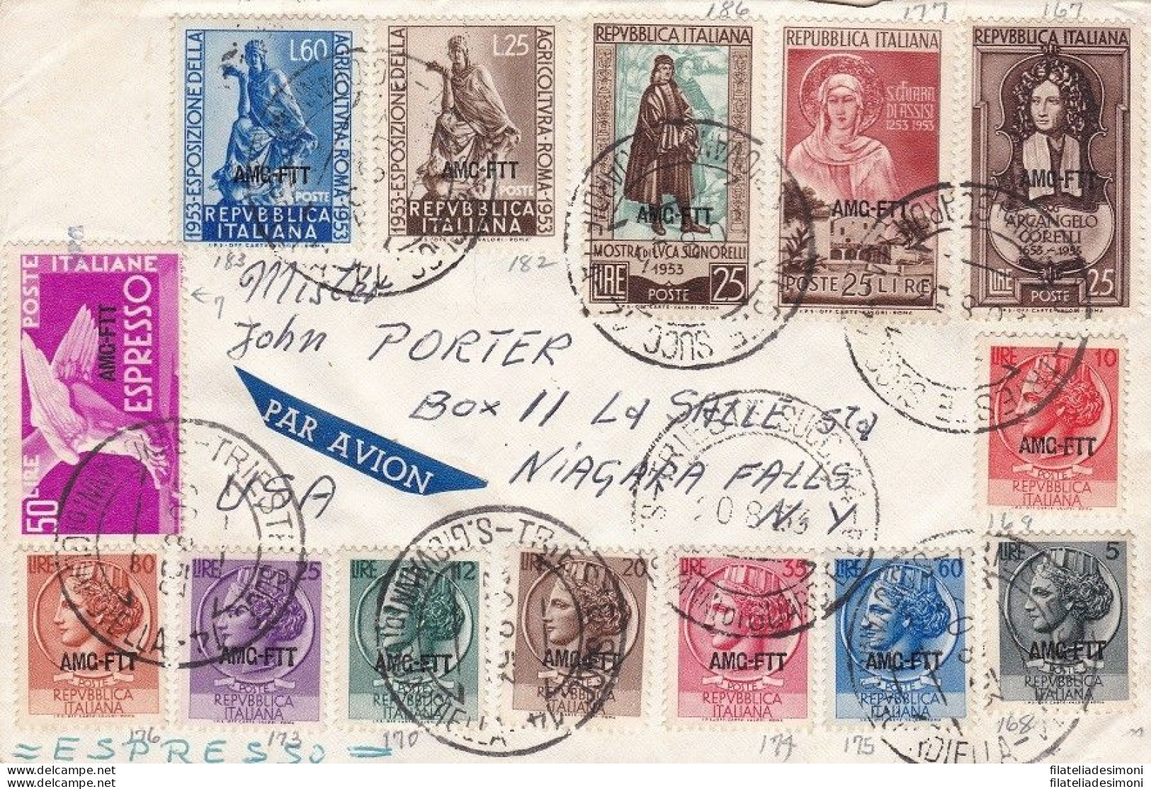 1953 TRIESTE A - Affrancatura Multipla Lettera Posta Aerea Espresso Per Le - Otros & Sin Clasificación