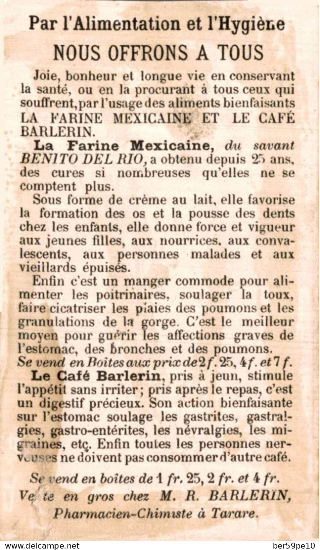 CHROMO LA FARINE MEXICAINE ET LE CAFE BARLERIN MINISTERE DE LA GUERRE POSTES ET TELEGRAPHES TOUR EIFFEL - Other & Unclassified