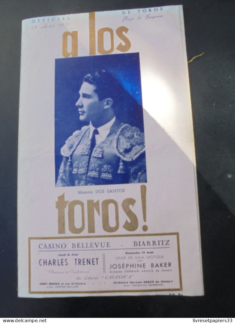 Programme Corrida Bayonne 15 Aout 1951 A Los Toros - Programs