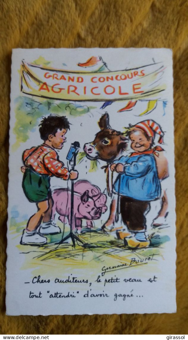 CPSM ILLUSTRATRICE GERMAINE BOURET CONCOURS AGRICOLE COCHON  VEAU ATTENDRI D AVOIR GAGNE MD 1208 - Bouret, Germaine