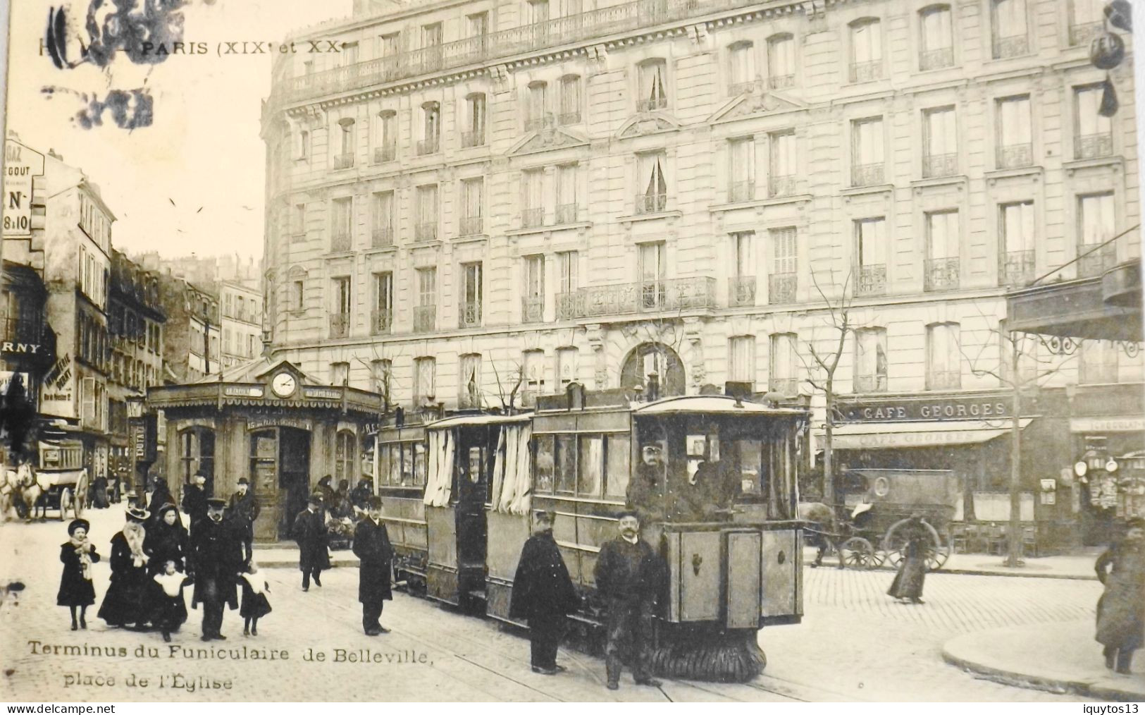 CPA. [75] > PARIS > Terminus Du Funiculaire De Belleville Place De L'Eglise - (XIXe & XXe Arrt.) - 1905 - TBE - Arrondissement: 19