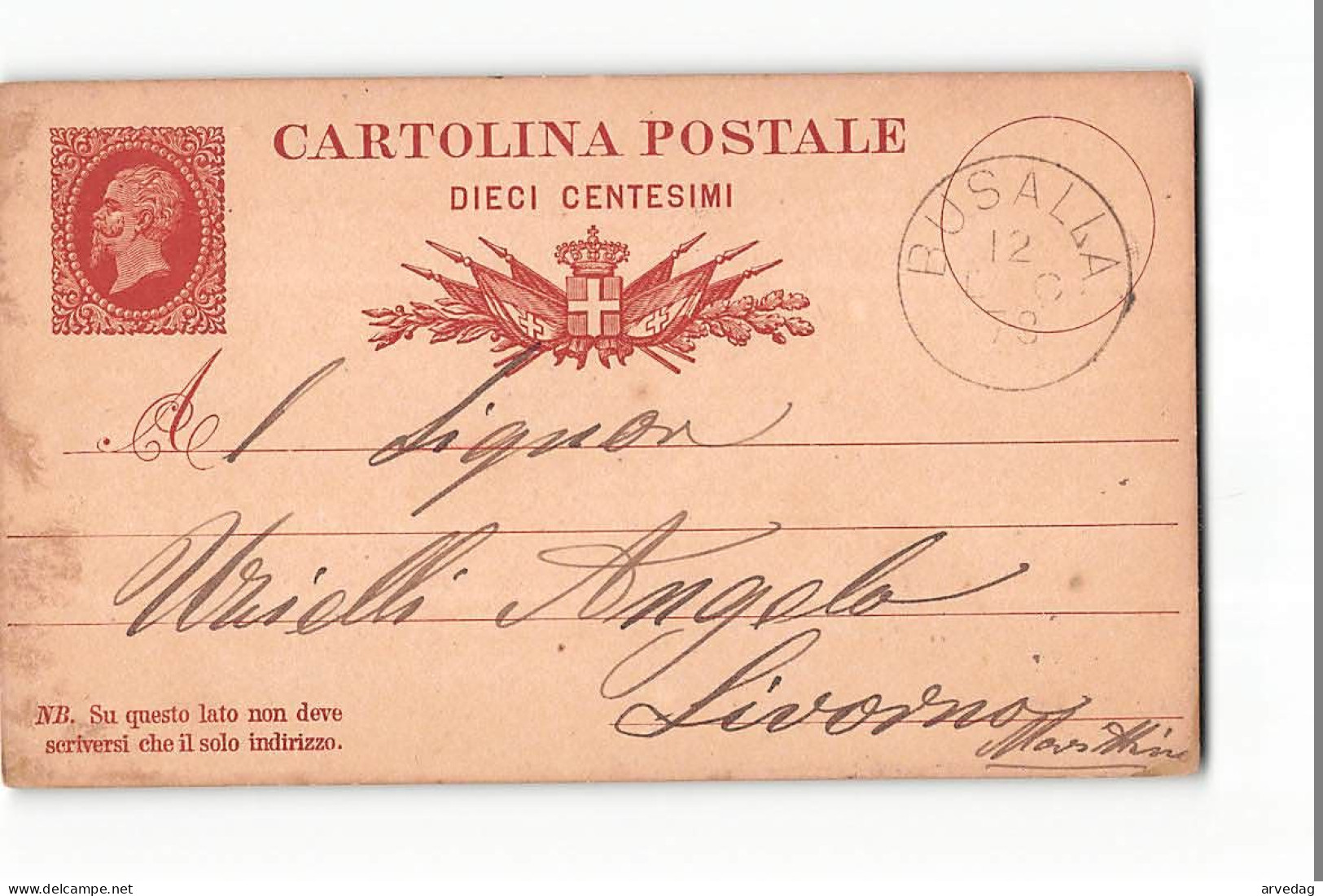 16019 02 CARTOLINA POSTALE BUSALLA X LIVORNO 1879 - Postwaardestukken
