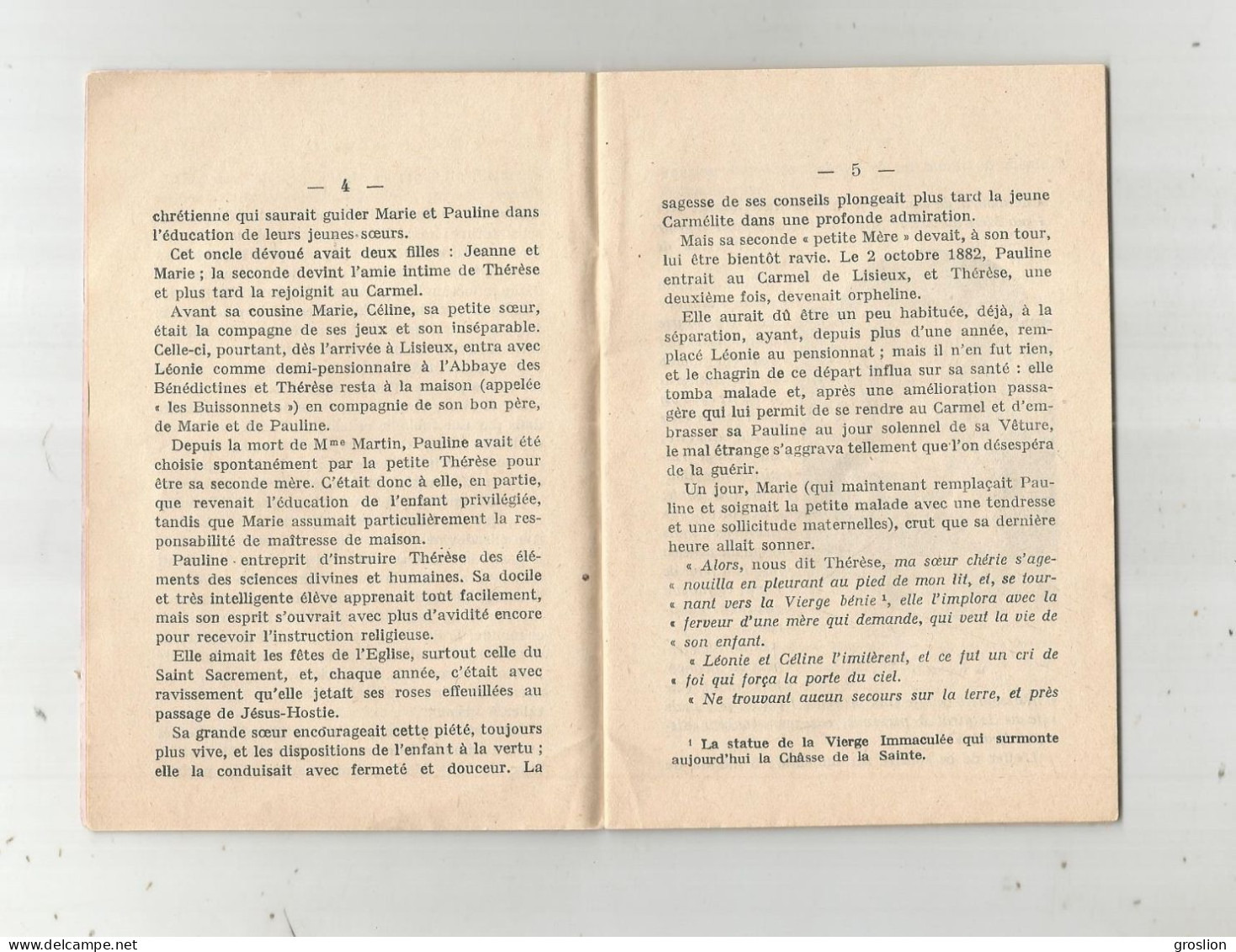 LIVRET ANCIEN DE SAINTE THERESE DE L'ENFANT JESUS SA VIE SA PLUIE DE ROSES - 1901-1940