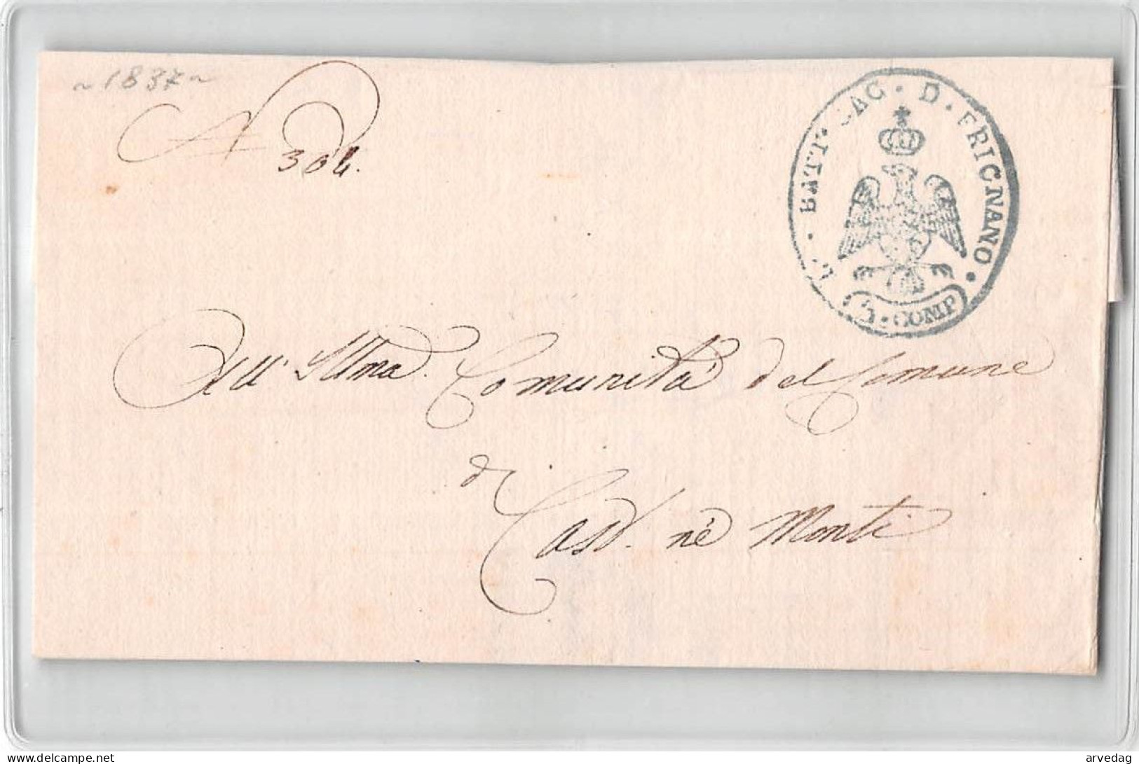 16022 01   BATTAGLIONE CACCIATORI DEL FRIGNANO X CASTELNUOVO NE MONTI  - SENZA TESTO - 1834 - 1. ...-1850 Prephilately