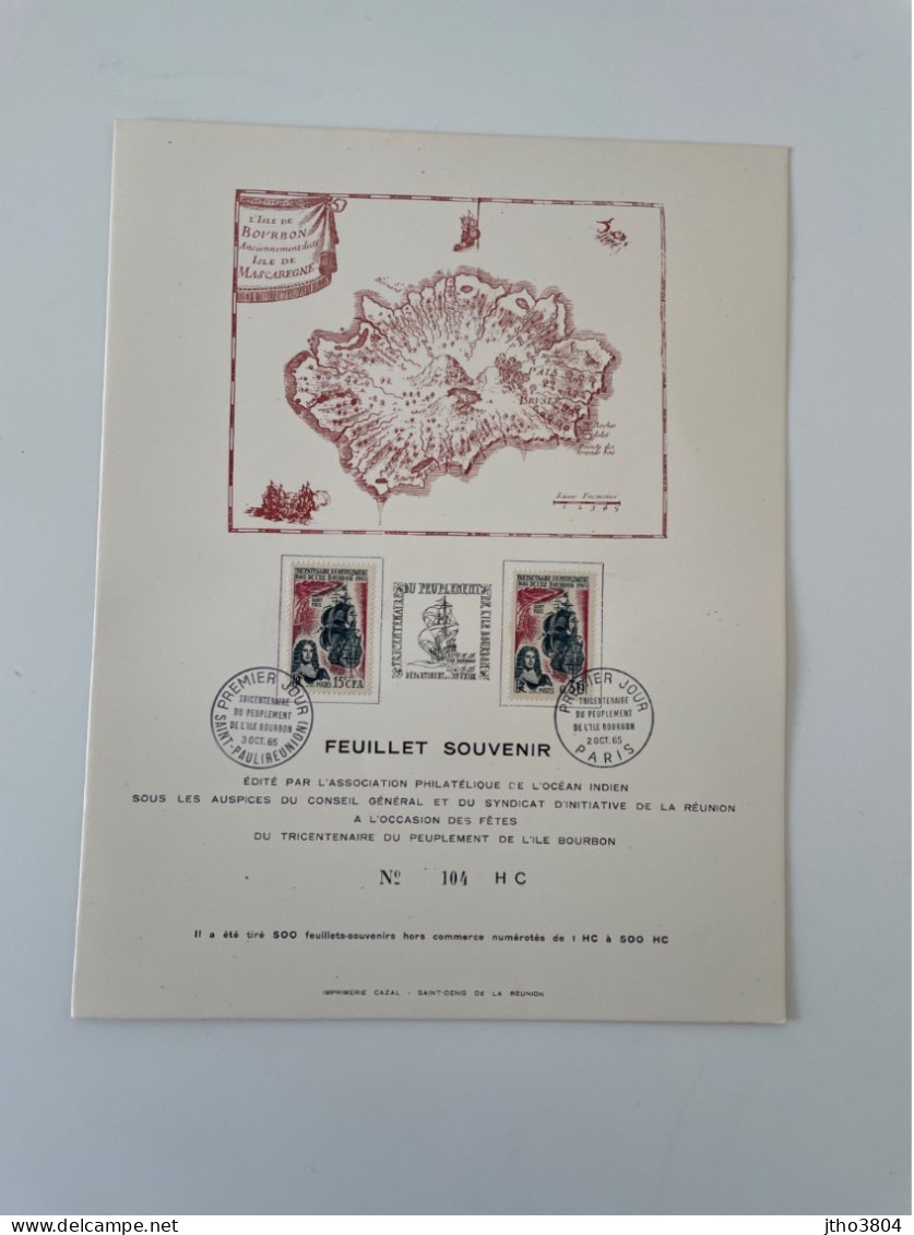 Réunion 1965 Feuillet Souvenir 500 Ex Peuplement De île Bourbon 2 V Yt 1461 - Other & Unclassified