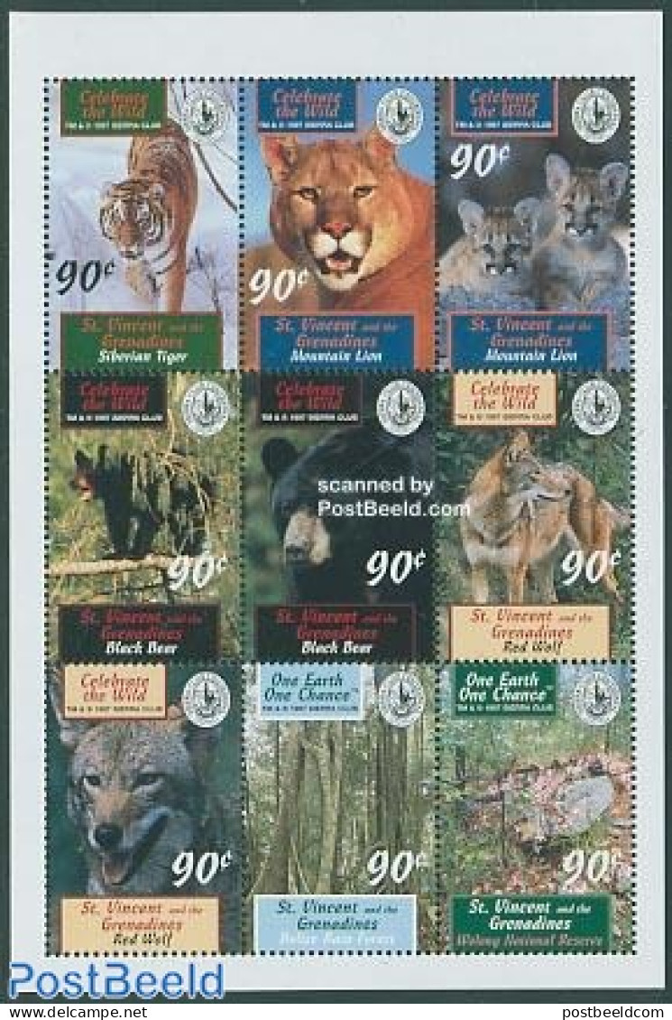 Saint Vincent 1997 Sierra Club 9v M/s (9x90c), Mint NH, Nature - Animals (others & Mixed) - Bears - Cat Family - Envir.. - Protection De L'environnement & Climat