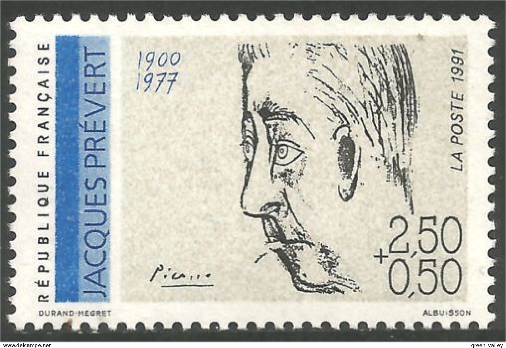 356 France Yv 2685 Francis Jacques Prévert Poète Écrivain Writer MNH ** Neuf SC (2685-1b) - Ecrivains