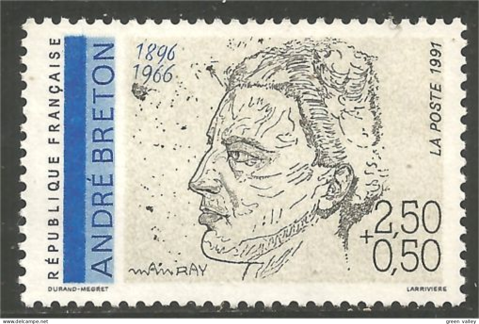 356 France Yv 2682 André Breton Poète Écrivain Writer MNH ** Neuf SC (2682-1b) - Schrijvers