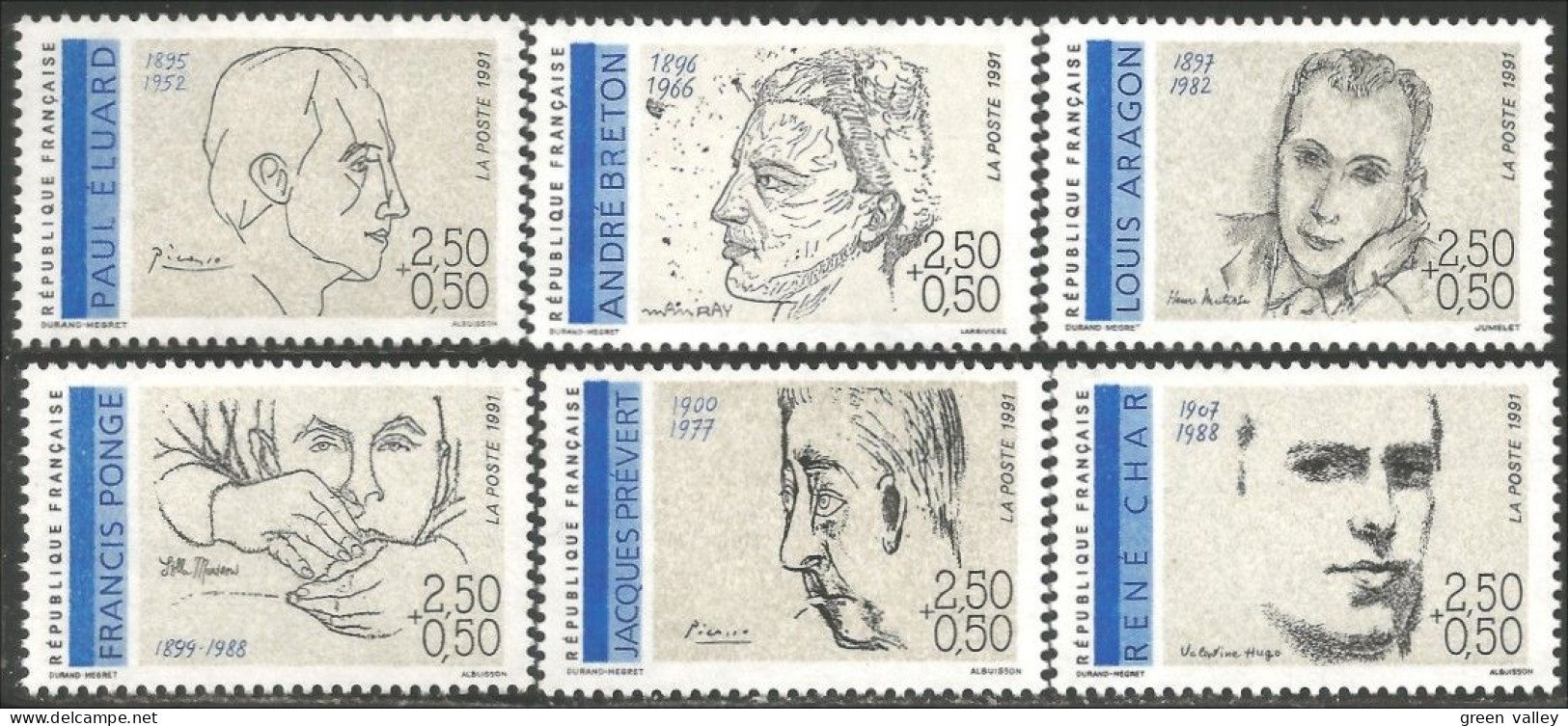 356 France Yv 2681-2686 20th Century Poètes 20e Siècle Écrivains MNH ** Neuf SC (2681-2686-1b) - Ecrivains