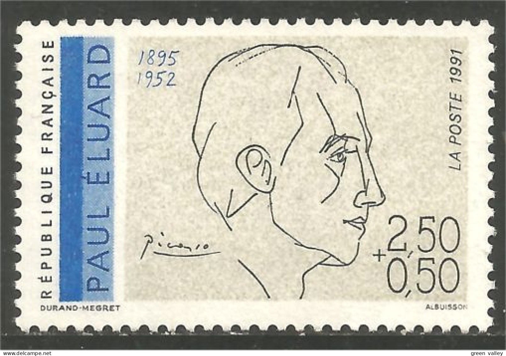 356 France Yv 2681 Paul Eluard Poète Écrivain Writer MNH ** Neuf SC (2681-1b) - Ecrivains