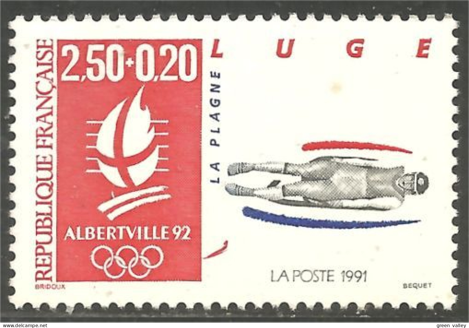 356 France Yv 2679 Jeux Olympiques Albertville Luge Sleigh MNH ** Neuf SC (2679-1b) - Ski